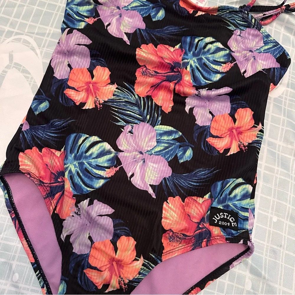 Justice Black Floral Girls’ Swim One Piece